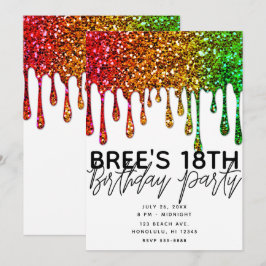 Glam Rasta Regenboog Glitter Drips Verjaardagsfees Kaart