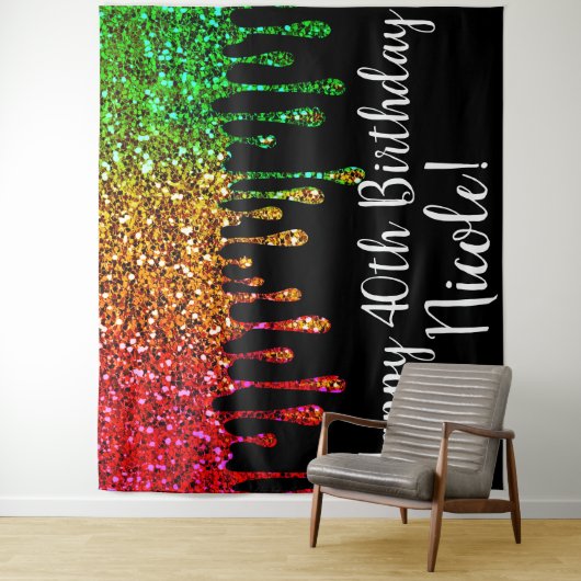 Glam Rasta Regenboog Glitter Druppels Verjaardagsf Wandkleed (In situ)