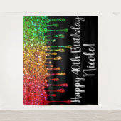 Glam Rasta Regenboog Glitter Druppels Verjaardagsf Wandkleed (Voorkant)