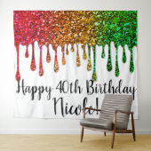 Glam Rasta Regenboog Glitter Druppels Verjaardagsf Wandkleed (In Situ (horizontaal))