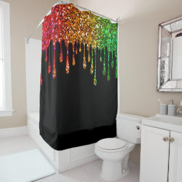 Glam Rasta Regenboog Glitter Druppels Zwart Douchegordijn