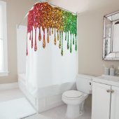 Glam Rasta Regenbooglitter Drijft wit Douchegordijn (In situ)