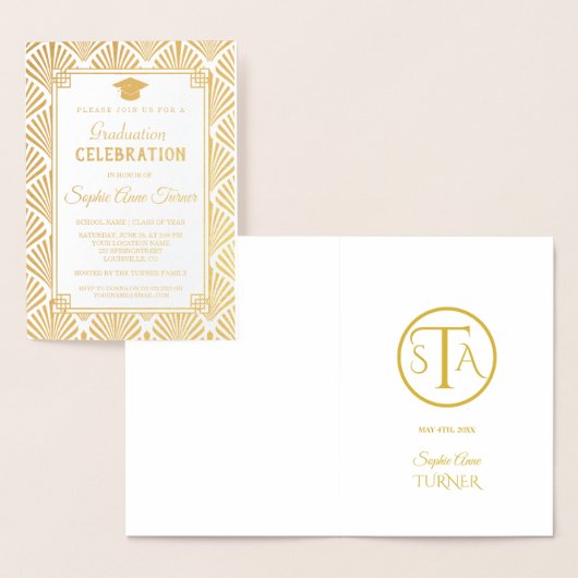 Glam Real Gold Folie Art Deco Afstudeerfeest Folie Kaarten (Display)