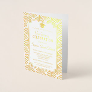 Glam Real Gold Folie Art Deco Afstudeerfeest Kaarten