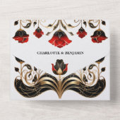 Glam Red Black Gold Gatsby Art Deco 1920s Bruiloft All In One Uitnodiging (Achterkant)