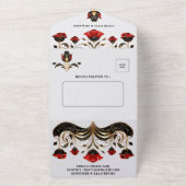 Glam Red Black Gold Gatsby Art Deco 1920s Bruiloft All In One Uitnodiging (Buitenkant)