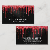 Glam Red Black Metallic Glitter Drips Make-up Visitekaartje (Voorkant / Achterkant)