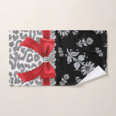 Glam Red Bow-Grey Leopard-Silver Floral Sparkles Bad Handdoek (Handdoek)