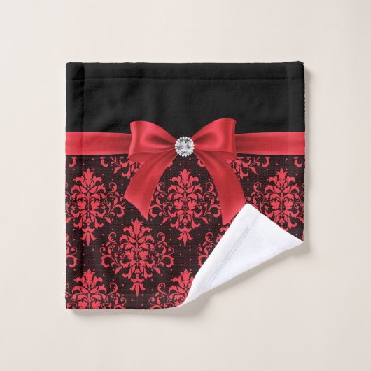 Glam Red Bow-Red Lace-Black Bad Handdoek (Wasdoekje)