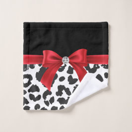 Glam Red Bow-White leopard Print Black Bad Handdoek