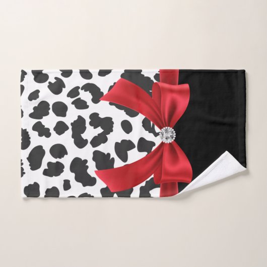 Glam Red Bow-White leopard Print Black Bad Handdoek (Handdoek)