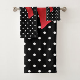 Glam Red Bow-White Polka Dots-Black Bad Handdoek