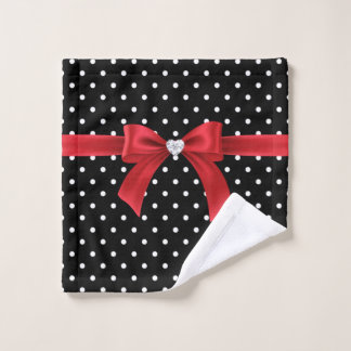 Glam Red Bow-White Polka Dots-Black Bad Handdoek