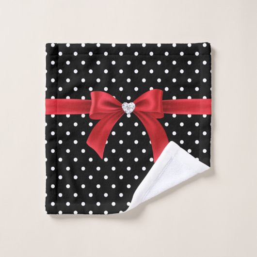 Glam Red Bow-White Polka Dots-Black Bad Handdoek (Wasdoekje)