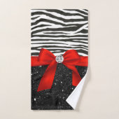 Glam Red Bow-Zebra Print-Black Sparkle Bad Handdoek (Handdoek)