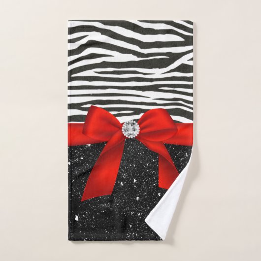 Glam Red Bow-Zebra Print-Black Sparkle Bad Handdoek (Handdoek)