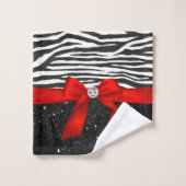Glam Red Bow-Zebra Print-Black Sparkle Bad Handdoek (Wasdoekje)