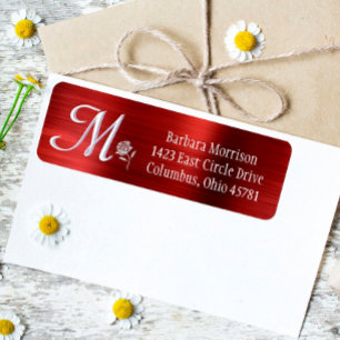 Glam Red Brushed Metal Custom Monogram Return Etiket