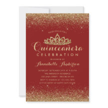 Glam Red Burgundy Quinceañera Gold Tiara Glitter