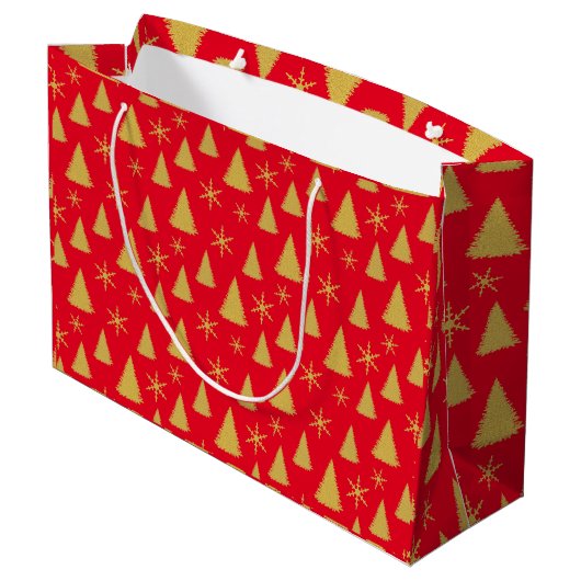 Glam Red en Gold kerstboomstructuur Groot Cadeauzakje (Achterkant Gekanteld)