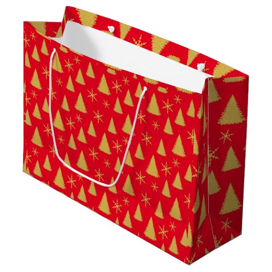 Glam Red en Gold kerstboomstructuur Groot Cadeauzakje (Voorkant Gekanteld)