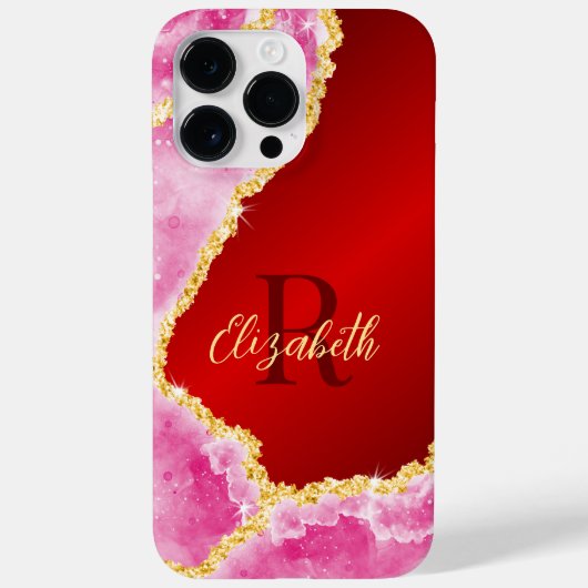 Glam Red en Pink Monogrammed Girly Case-Mate iPhone Case (Achterkant)