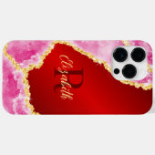 Glam Red en Pink Monogrammed Girly Case-Mate iPhone Case (Achterkant (horizontaal))