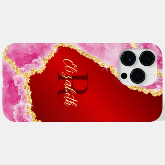 Glam Red en Pink Monogrammed Girly Case-Mate iPhone Case (Achterkant (horizontaal))