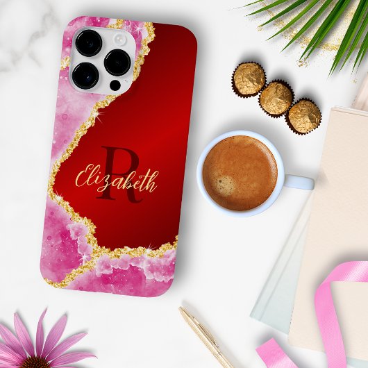 Glam Red en Pink Monogrammed Girly Case-Mate iPhone Case