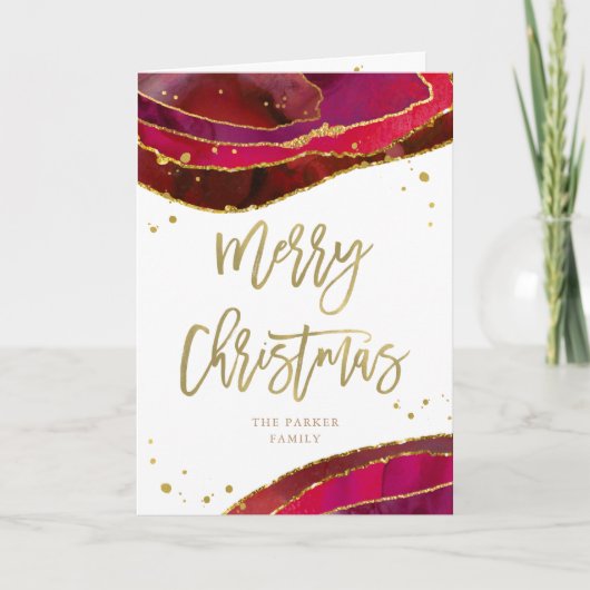 Glam Red Geode met Gold | Vrolijk kerstfeest Feestdagen Kaart (Voorkant)