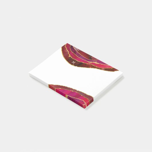 Glam Red Geode met goud en monogram | Kerstmis Post-it® Notes (Schuin)