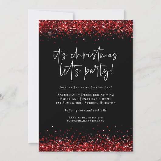 Glam Red Glitter Borders Lets kerstfeest Kaart (Voorkant)