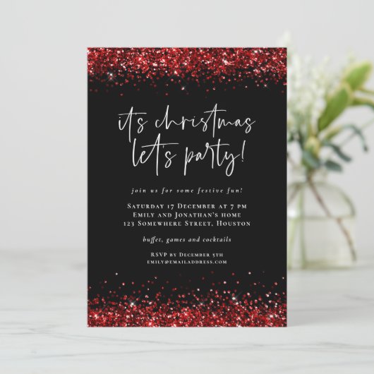 Glam Red Glitter Borders Lets kerstfeest Kaart (Staand voorkant)