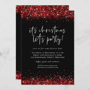 Glam Red Glitter Borders Lets kerstfeest Kaart