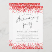 Glam Red Glitter Jubileum Party Kaart (Voorkant / Achterkant)