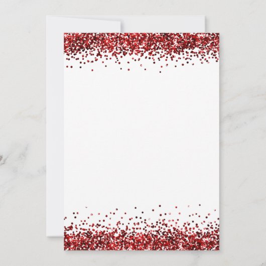 Glam Red Glitter Kerst Lets Party Kaart (Achterkant)