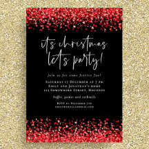 Glam Red Glitter Kerst Lets Party Zwart