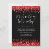 Glam Red Glitter Kerst Lets Party Zwart Kaart (Voorkant)