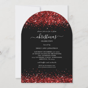 Glam Red Glitter Kerstfeest Black Arch Kaart
