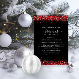Glam Red Glitter-kerstfeest Black Kaart