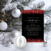 Glam Red Glitter-kerstfeest Black Kaart