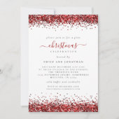 Glam Red Glitter-kerstfeest White Invite Kaart (Voorkant)