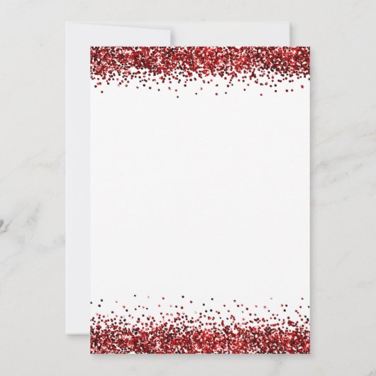 Glam Red Glitter-kerstfeest White Invite Kaart (Achterkant)