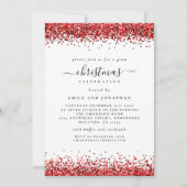 Glam Red Glitter Kerstfeest Wit Kaart (Voorkant)