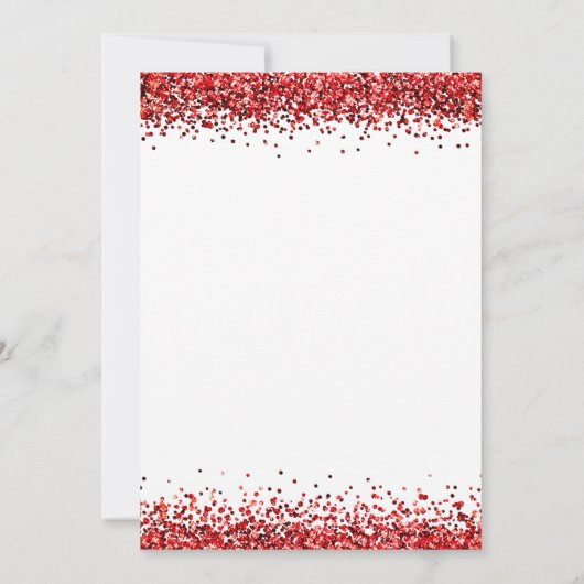 Glam Red Glitter Kerstfeest Wit Kaart (Achterkant)