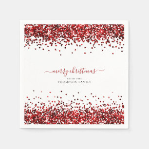 Glam Red Glitter Name Merry KerstWhite Servet