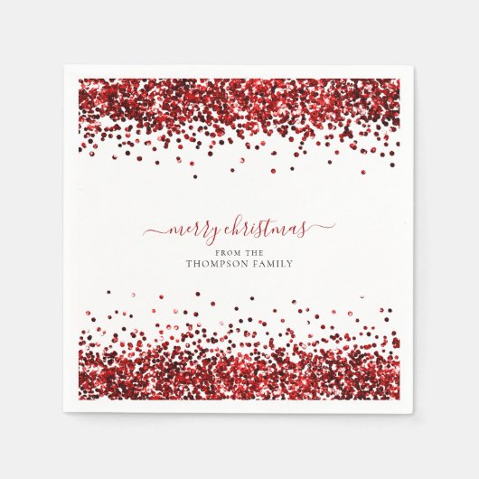 Glam Red Glitter Name Merry KerstWhite Servet (Voorkant)