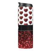 Glam Red Glitter sparkles Hartpatroon Monogram Thermosbeker (Geroteerd rechts)