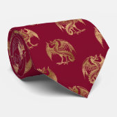 Glam Red Gold Dragon Stropdas (Opgerold)