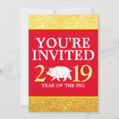 Glam Red Gold Glitter Chinees Nieuwjaar 2019 Pig Kaart (Voorkant)